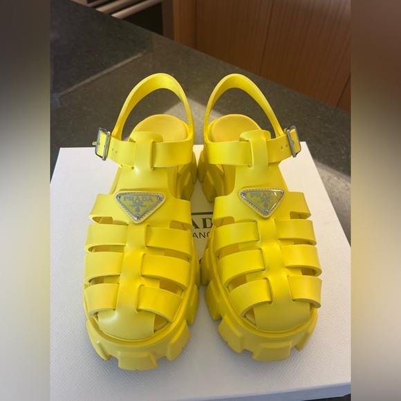 PRADA Yellow Monolith Sandals - Picture 1 of 8
